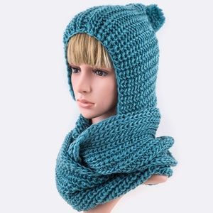 • Knit PomPom Convertible Infinity Scarf •